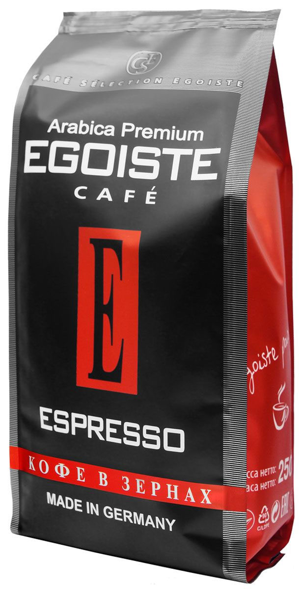 Egoiste Espresso кофе в зернах, 250 г (п/у)4260283250158 Egoiste Espresso кофе в зернах, 250 г (п/у)4260283250158Венская обжарка придает кофе Egoiste Espresso глубокий, насыщенный вкус настоящего итальянского эспрессо. Кофе с самым богатым ароматом, рекомендующийся для приготовления в кофеварке или кофе-машине.