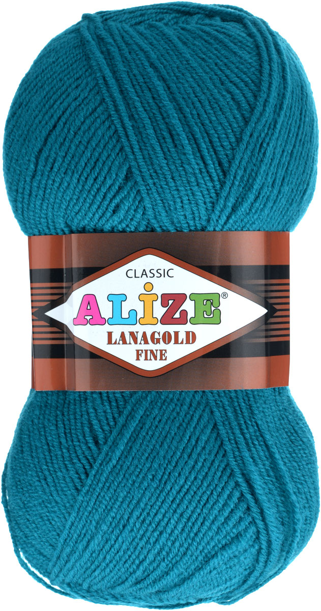 Пряжа для вязания Alize Lanagold Fine, цвет: павлиновая зелень (640), 390 м, 100 г, 5 шт547499_640 Пряжа для вязания Alize Lanagold Fine, цвет: павлиновая зелень (640), 390 м, 100 г, 5 шт547499_640Alize Lanagold Fine - это полушерстяная пряжа для ручного вязания. Нить плотно скручена, гибкая, послушная, не пушится, не электризуется, аккуратно ложится в петли и не деформируется после распускания. Стойкое равномерное окрашивание обеспечивает широкую палитру оттенков, высокое качество материала и используемых красителей защищает от потери цвета. Соотношение шерсти и акрила - формула практичности. Высокие тепловые характеристики сочетаются с эстетикой, носкостью и простотой ухода за вещью. Классическая пряжа для зимнего сезона, может использоваться для детской и взрослой одежды. Alize Lanagold Fine - универсальная пряжа, которая будет хорошо смотреться в узорах любой сложности. Рекомендуемый размер спиц 2,5-4 мм и крючка 2-4 мм. Состав: 49% шерсть, 51% акрил.
