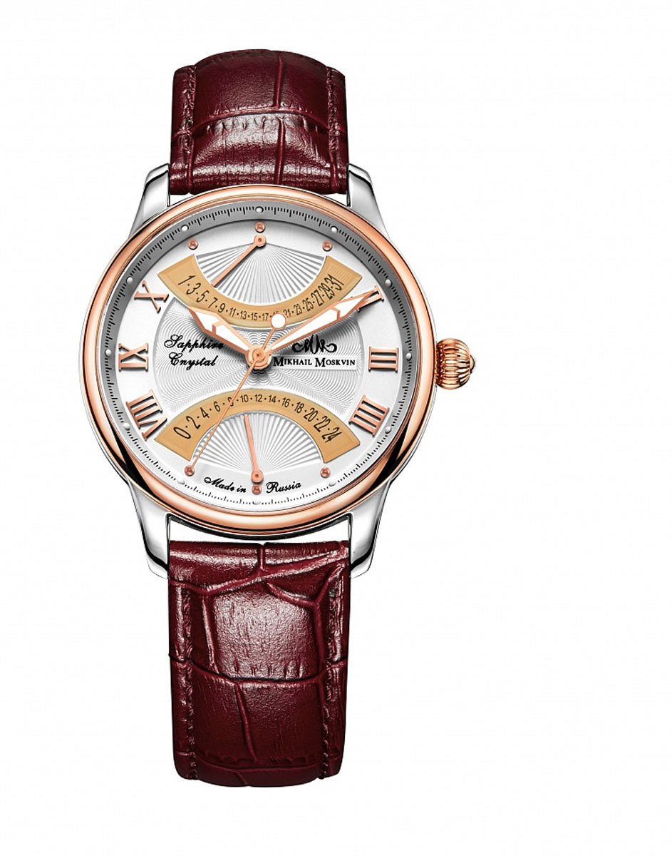 Часы мужские наручные Mikhail Moskvin Elegance, цвет: золотой, красный. 1005S5L31005S5L3 Часы мужские наручные Mikhail Moskvin Elegance, цвет: золотой, красный. 1005S5L31005S5L3Стильные мужские часы Mikhail Moskvin Elegance изготовлены из высокотехнологичной гипоаллергенной нержавеющей стали, натуральной кожи и минерального стекла. Циферблат изделия оформлен символикой бренда. Корпус часов оснащен сложным кварцевым механизмом, степенью влагозащиты равной 3 Bar, а также устойчивым к царапинам минеральным стеклом. Дополнительные функции часов: индикатор даты, суточное время. На стрелки часов нанесен светящийся состав. Ремешок часов оформлен декоративным тиснением под рептилию и застегивается на практичный замок-клипсу, который позволит с легкостью снимать и надевать часы. Часы поставляются в фирменной упаковке. Часы Mikhail Moskvin Elegance подчеркнут мужской характер и отменное чувство стиля их обладателя.