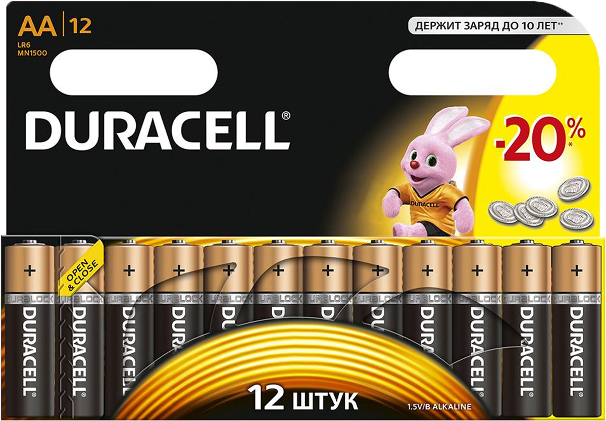 Набор алкалиновых батареек Duracell, тип AA, 12 штDRC-81480362 Набор алкалиновых батареек Duracell, тип AA, 12 штDRC-81480362Набор батареек Duracell - оптимальный выбор для использования в современных приборах. Особенно эффективны в таких изделиях как плееры, фонари, пульты дистанционного управления, фотовспышки, часы, диктофоны, электронные игрушки, переносные ТВ и т.д. Щелочной элемент питания батареек работает до 10 раз дольше, по сравнению с обычными солевыми батарейками. Характеристики: Тип элемента питания: AA (LR6). Тип электролита: щелочной. Выходное напряжение: 1,5 В. Комплектация: 12 шт. Размер упаковки: 17 см х 12 см х 1,5 см. Артикул: DRC-81367213.