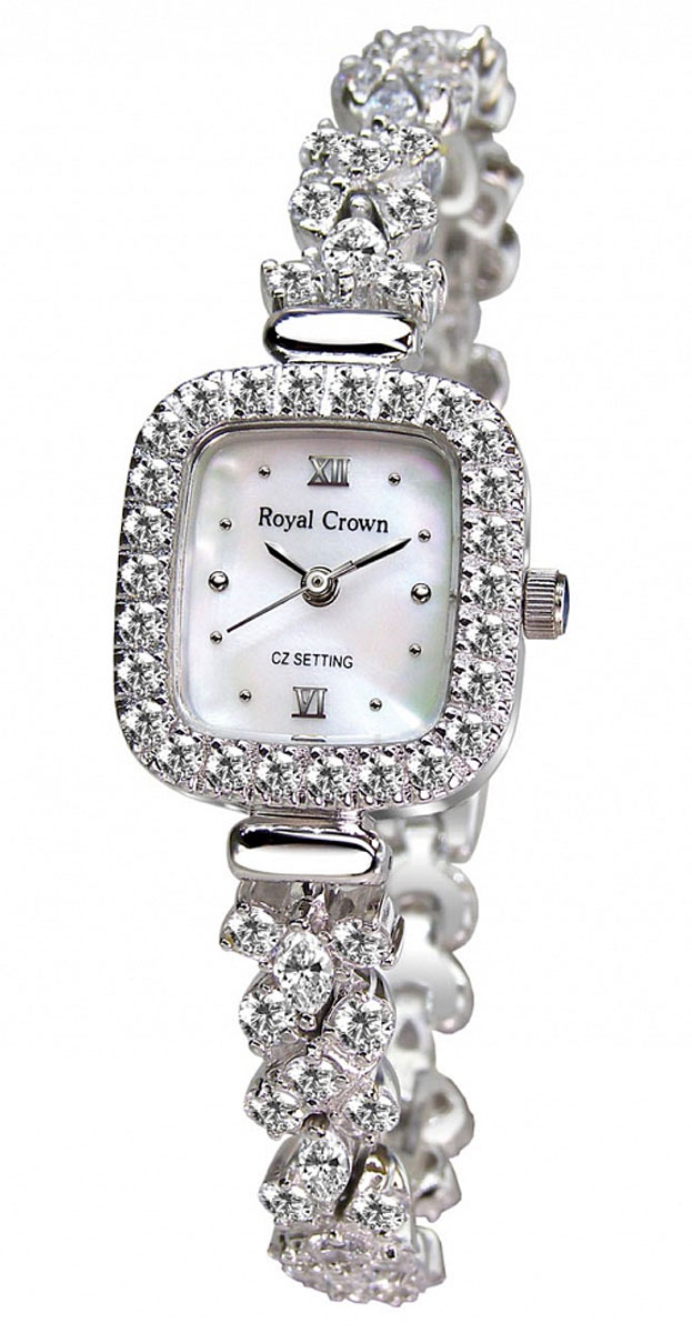 Часы женские наручные Royal Crown, цвет: серебряный, белый. 1514-B18-RDM-51514-B18-RDM-5 Часы женские наручные Royal Crown, цвет: серебряный, белый. 1514-B18-RDM-51514-B18-RDM-5Элегантные женские часы Royal Crown изготовлены из латуни нержавеющей стали и минерального стекла. Корпус и браслет изделия инкрустированы чешскими цирконами, циферблат дополнен перламутром. Корпус часов оснащен кварцевым механизмом, который имеет степень влагозащиты равную 3 Bar, а также устойчивым к царапинам минеральным стеклом. Практичный складной замок, предусмотренный в конструкции браслета, позволит снимать и надевать часы. Часы поставляются в фирменной упаковке. Часы Royal Crown подчеркнут изящность женской руки и отменное чувство стиля у их обладательницы.