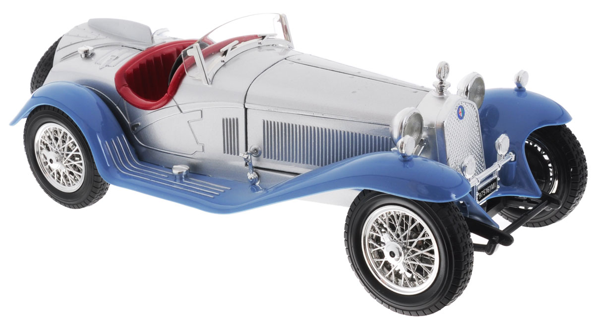 Bburago Модель автомобиля Alfa Romeo 8C 2300 Spider Touring 1932 цвет серебристый голубой18-12063 Bburago Модель автомобиля Alfa Romeo 8C 2300 Spider Touring 1932 цвет серебристый голубой18-12063Модель автомобиля Bburago Alfa Romeo 8C 2300 Spider Touring (1932) будет отличным подарком как ребенку, так и взрослому коллекционеру. Благодаря броской внешности, а также великолепной точности, с которой создатели этой модели масштабом 1:18 передали внешний вид настоящего автомобиля 1932 года выпуска, модель станет подлинным украшением любой коллекции авто. Машина будет долго служить своему владельцу благодаря металлическому корпусу с элементами из пластика. При повороте руля колеса изменяют свое направление, а шины обеспечивают отличное сцепление с любой поверхностью пола. Модель автомобиля Bburago Alfa Romeo 8C 2300 Spider Touring (1932) обязательно понравится вашему ребенку и станет достойным экспонатом любой коллекции.