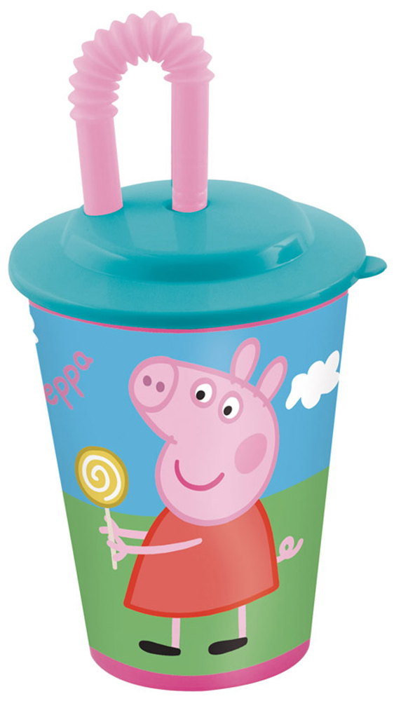 Peppa Pig Стакан детский Свинка Пеппа 450 мл48623 Peppa Pig Стакан детский Свинка Пеппа 450 мл48623Стакан детский Peppa Pig Свинка Пеппа с крышкой и трубочкой - прекрасно подойдет для прогулок или поездок, ведь он не может разбиться или поранить ребенка. Так же он украшен изображением главное героини популярного мультфильма Свинка Пеппа.