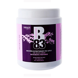 Dikson Восстанавливающая маска для волос с маслом Арганы В83 Restructuring Hair Mask 1000 мл826 Dikson Восстанавливающая маска для волос с маслом Арганы В83 Restructuring Hair Mask 1000 мл826Dikson В 83 Restructuring Hair Mask это новейшая разработка, которая обеспечивает бережный и интенсивный уход за ослабленными и пористыми волосами. Масло Арганы, обогащенное антиоксидантами, жирными и растительными кислотами, активизирует обновление клеток и повышает эластичность волос. Комплекс В83, состоящий из уникальных веществ, отвечает за реконструкцию внутренней структуры волос, ее омоложение и питание. Цветочные экстракты обеспечивают бережный уход за кожей головы и волосами.