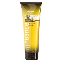 Dikson Nuance Оттеночная маска для светлых окрашенных и натуральных волос Maschera Raviva Color for Blond Hair 250 млdiks870 Dikson Nuance Оттеночная маска для светлых окрашенных и натуральных волос Maschera Raviva Color for Blond Hair 250 млdiks870Поддерживает стойкость цвета и усиливает блеск окрашенных и натуральных волос, а также волос после мелирования. Без оксида, аммиака и п- фенилендиамина. Маска быстро и эффективно улучшает структуру, придает глянцевый блеск и делает волосы более послушными в укладке. Одновременно она тонирует волосы, делая цвет более ровным и красивым. Рекомендована для окрашенных волос и волос после мелирования. Активные компоненты: цетеариловый спирт, пропилен гликоль, кондиционер, отдушка, смягчающее средство, консервант. Результат: волосы приобретают приятные теплые оттенки.