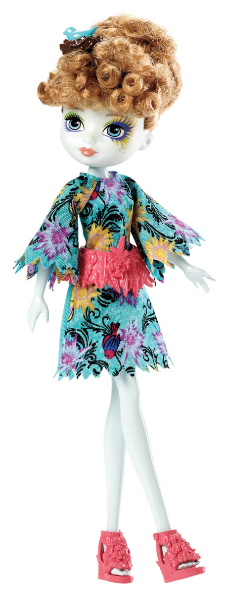 Ever After High Кукла ФезерлиDHF98_DHF99 Ever After High Кукла ФезерлиDHF98_DHF99Кукла Ever After High Фезерли - лесная фея из серии Игры Драконов станет отличным подарком для любой девочки. Кукла имеет кудрявые волосы, собранные в аккуратный пучок. Наряд куклы состоит из яркого платья с мелким принтом, пояса и босоножек в тон. Образ дополняют синяя птичка, которая служит украшением прически, и необычный макияж. Игрушка изготовлена из безопасных нетоксичных материалов и полностью соответствует всем требованиям безопасности.