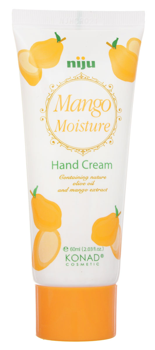 Konad Крем для рук увлажняющий с экстрактом Манго niju Moisture hand cream - mango 60 млNJ-HCR01 Konad Крем для рук увлажняющий с экстрактом Манго niju Moisture hand cream - mango 60 млNJ-HCR01Увлажняющий крем для рук Манго 50 ml Крем для рук с ароматом манго сохраняет вашу кожу влажной и упругой, защищает от вредного воздействия окружающий среды. Крем содержит натуральное оливковое масло, экстракт манго, пчелиный воск и масло Ши. Способ применения: Наносить крем на очищенную кожу до полного впитывания