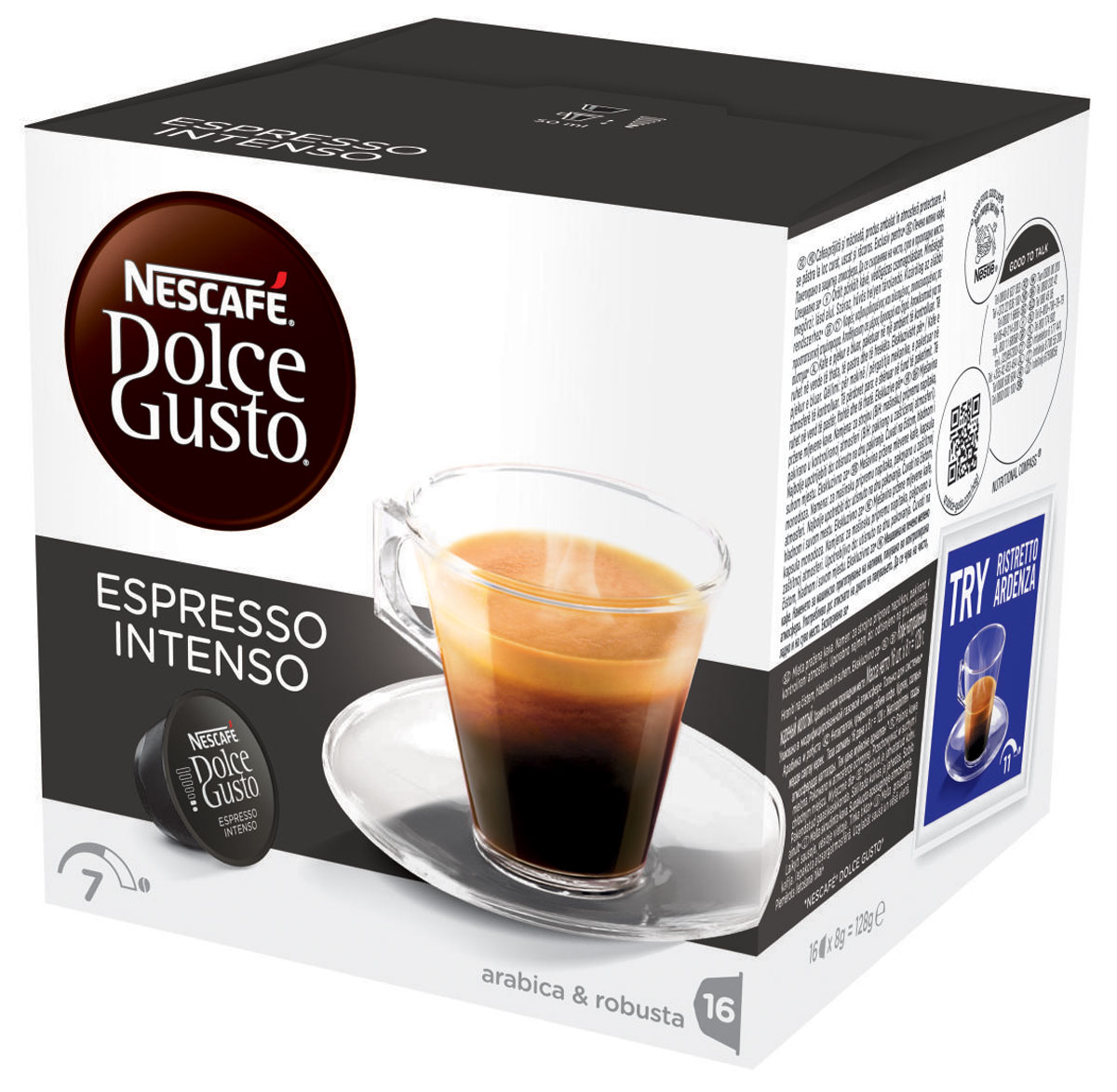 Nescafe Dolce Gusto Espresso Intenso кофе в капсулах, 16 шт12045793 Nescafe Dolce Gusto Espresso Intenso кофе в капсулах, 16 шт12045793Если вы любите выпить чашечку эспрессо после ужина, вам понравится и капсульный эспрессо Intenso из кофе средней прожарки. Intenso обладает изысканным ореховым ароматом, который добавляет дополнительную изюминку в вашу чашку. Теплая пряность и намеки на спелые летние фрукты придают этому капсульному кофе изысканную сложность с великолепным вкусом, подходящим для любого времени суток. Благодаря максимальному давлению до 15 бар в кофемашинах Nescafe Dolce Gusto, эти капсулы не только создают вкусный эспрессо, но и оформляют ваш напиток аппетитным слоем пенки. Шелковая пенка медового цвета дополняет великолепный вкус вашего Intenso из капсулы эспрессо с самого первого глотка. Восхитительные ароматы миндаля и вишни делают эспрессо Intenso идеальным для смакования после ужина с друзьями или просто как приятный способ отвлечься от забот.