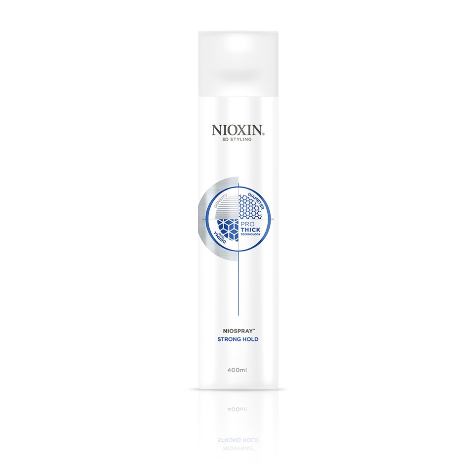 Nioxin 3D Styling Niospray Strong Hold - Лак спрей сильной фиксации 400 мл81508294/3706 Nioxin 3D Styling Niospray Strong Hold - Лак спрей сильной фиксации 400 мл81508294/3706Лак для волос сильной фиксации для продолжительного объемного результата укладки. Технология ProThick ProThick – это профессиональный комплекс уплотняющих полимеров, который обертывает каждый волос и формирует связи между волосами для создания объема. Полимерный комплекс увеличивает толщину каждого волоса, а созданный объем позволят легко уложить волосы в объемную прическу.