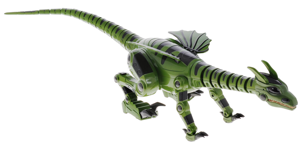 Junfa Toys Игрушка на радиоуправлении Дракон цвет зеленый28109jab_зеленый Junfa Toys Игрушка на радиоуправлении Дракон цвет зеленый28109jab_зеленыйИгрушка на радиоуправлении Junfa Toys Дракон привлечет к себе внимание не только детей, но и взрослых. Огнедышащий дракон имеет реалистичную походку рептилии, переключается между прогулочным шагом на 4 лапах и бегом. Умеет прыгать и атаковать. Используя встроенные сенсоры, робот сканирует окружающую обстановку, огибает препятствия. Если дракон услышит шум, он превратится в грозного хищника. Поместите в поле зрения дракона любой предмет, он издаст звук и начнет двигаться. Издайте какой-либо звук, дракон пойдет на ваш голос. Кнопка включения находится под животом дракона. Нажмите на нее, игрушка начнет двигаться, затем потанцует, после чего замрет, и будет ожидать команды. У дракона два основных режима Голоден и Накормлен. Когда дракон Голоден, он ведет себя активно и агрессивно. Нажав кнопку Feed на пульте дистанционного управления, вы Накормите дракона. Накормленный дракон впадает в Спящее состояние. Робот имеет 27 функций, включая ...