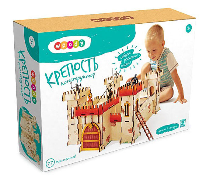 Woody Конструктор КрепостьWI-00273 Woody Конструктор КрепостьWI-00273Деревянный набор-конструктор Woody Крепость включает в себя 77 элементов, из которых собирается большая деревянная крепость с откидывающимися воротами. В конструкции предусмотрено выстраивание крепости в Оборонительную преграду и в Замкнутое пространство. Этот многофункциональный конструктор поможет ребенку проявить творческие способности, а необычайно увлекательный и познавательный процесс строительства поспособствует развитию у ребенка образного мышления, воображения, коммуникативных навыков, поиску оригинальных решений в организации самостоятельной деятельности. Характеристики: Размер крепости в собранном виде: 44,5 см х 52 см х 25 см. Размер упаковки: 30,5 см х 23 см х 6 см.