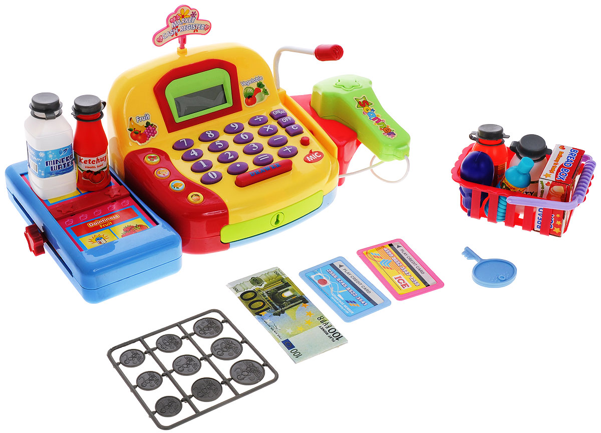 ABtoys Игровой набор Вместе за покупкамиPT-00145(LF996C) ABtoys Игровой набор Вместе за покупкамиPT-00145(LF996C)Игровой набор ABtoys Вместе за покупками со световыми и звуковыми эффектами позволит малышу напрямую соприкоснуться с миром торговли. Набор включает в себя кассовый аппарат с микрофоном, корзинку с продуктами питания, бутылки кетчупа, сока и воды, кредитную карту, бумажные деньги и монетки. Уникальный кассовый аппарат совсем как настоящий: он оснащен сканером штрих-кодов товара и лентой, по которой едут продукты, терминалом для работы с кредитной картой, кнопками с цифрами, отсеком для хранения денег. Также этот кассовый аппарат можно использовать в качестве калькулятора. С помощью этого набора ваш ребенок сможет научиться считать, правильно вести себя в магазине и делать покупки. Порадуйте его таким замечательным подарком! Необходимо докупить 3 батарейки напряжением 1,5V типа АА (не входят в комплект).