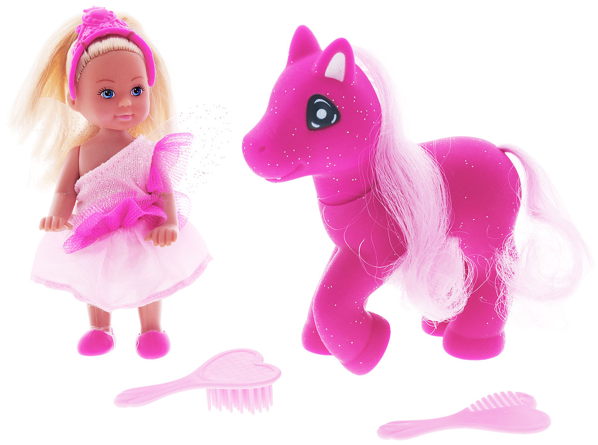 Simba Игровой набор с мини-куклой Еви Little Fairy & Pony5738667_фуксия Simba Игровой набор с мини-куклой Еви Little Fairy & Pony5738667_фуксияИгровой набор Little Fairy & Pony не оставит равнодушной ни одну девочку. Крошка Еви, вместе с волшебной ярко-розовой пони собрались на бал! Куколка с длинными светлыми волосами одета в розовое платье феи, на ногах - розовые ботиночки. На голове у куклы розовая диадема, а за спиной - прозрачные крылышки. Еви гуляет со своим питомцем - пони с шикарной розовой гривой и огромными глазками. В наборе имеются две оригинальные расчески в форме сердечек. Благодаря маленьким размерам элементов набора ваша малышка сможет брать его с собой на прогулку или в гости. Порадуйте ее таким замечательным подарком!