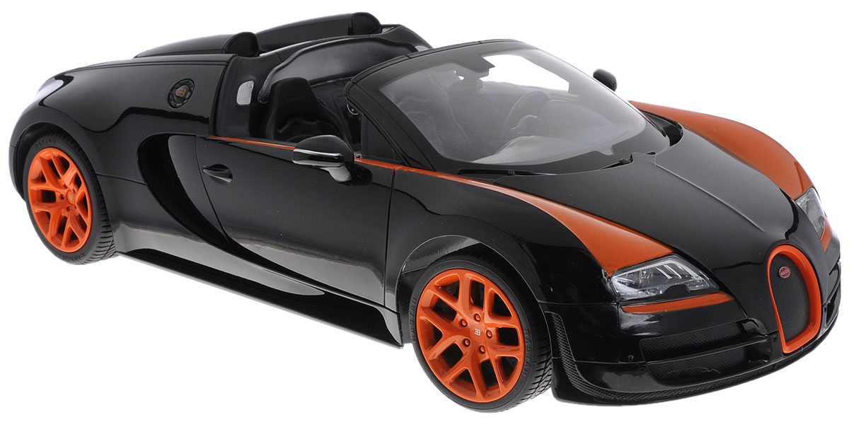 Rastar Радиоуправляемая модель Bugatti Veyron 16.4 Grand Sport Vitesse цвет черный оранжевый 7040070400_черный,оранжевый Rastar Радиоуправляемая модель Bugatti Veyron 16.4 Grand Sport Vitesse цвет черный оранжевый 7040070400_черный,оранжевыйРадиоуправляемая модель Rastar Bugatti Veyron 16.4 Grand Sport Vitesse станет отличным подарком не только мальчику, но и взрослому! Все дети хотят иметь в наборе своих игрушек ослепительные, невероятные и крутые автомобили на радиоуправлении. Тем более, если это автомобиль известной марки с проработкой всех деталей, удивляющий приятным качеством и видом. Одной из таких моделей является автомобиль на радиоуправлении Rastar Bugatti Veyron 16.4 Grand Sport Vitesse. Это точная копия настоящего авто в масштабе 1:14. Авто обладает неповторимым стилем и спортивным характером. Потрясающая маневренность, динамика и покладистость - отличительные качества этой модели. Возможные движения: вперед-назад, вправо-влево, остановка. Имеются световые эффекты. Пульт управления работает на частоте 27 MHz. Для работы игрушки необходимы 5 батареек типа АА (не входят в комплект). Для работы пульта управления необходима 1 батарейка 9V (не входит в комплект).