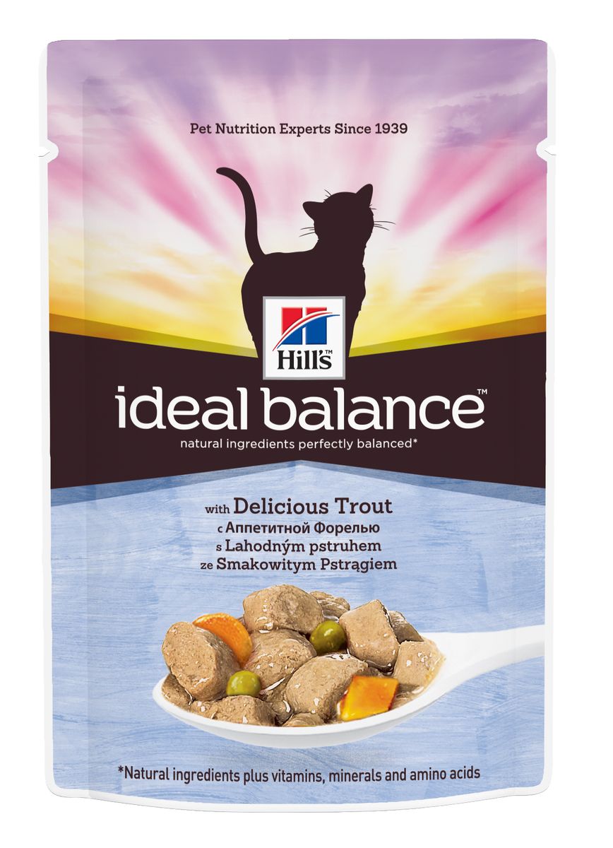 Консервы для кошек Hills Ideal Balance, с аппетитной форелью, 85 г10026 Консервы для кошек Hills Ideal Balance, с аппетитной форелью, 85 г10026Аппетитный рацион Hills Ideal Balance кусочки форели с овощами в соусе изготовлен из превосходных натуральных ингредиентов и обеспечивает точно сбалансированное питание вашей кошке для поддержания ее здоровья. Ключевые преимущества: Безупречно сбалансирован Создан на основе натуральных ингредиентов Не содержит кукурузы, пшеницы, сои Без искусственных красителей, ароматизаторов, консервантов Гарантия 100% сбалансированного питания Контролируемое содержание протеина и натрия обеспечивает идеальный баланс нутриентов для поддержания крепкого здоровья Контролируемое содержание магния и фосфора поддерживает здоровье мочевыводящих путей Высокая энергетическая ценность удовлетворяет потребность животного в энергии без необходимости скармливать большие порции Точный баланс натуральных ингредиентов: Свежее мясо курицы. Превосходный источник постного белка. Поддерживает питомца в хорошей стройной форме. Овощи....