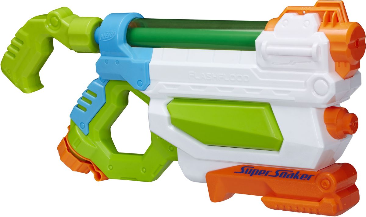 Nerf Super Soaker Водный бластер Flash FloodA9466EU4 Nerf Super Soaker Водный бластер Flash FloodA9466EU4Водный бластер Nerf Super Soaker. Flash Flood станет отличным развлечением для детей в жаркую летнюю погоду. Он выполнен из прочного безопасного пластика ярких цветов и невероятно прост в использовании. Заполните резервуар водой и начинайте стрелять! При нажатии на курок бластер выстреливает струей воды на расстояние 9 и 11.5 метров. Резервуар с водой закрывается на прочный пластиковый клапан, исключающий проливание жидкости. Вместительность резервуара: 680 мл. Такая игрушка не только порадует малыша, но и поможет ему совершенствовать мелкую и крупную моторику, а также координацию движений. С водным бластером ваш ребенок сможет устроить настоящее водное сражение!
