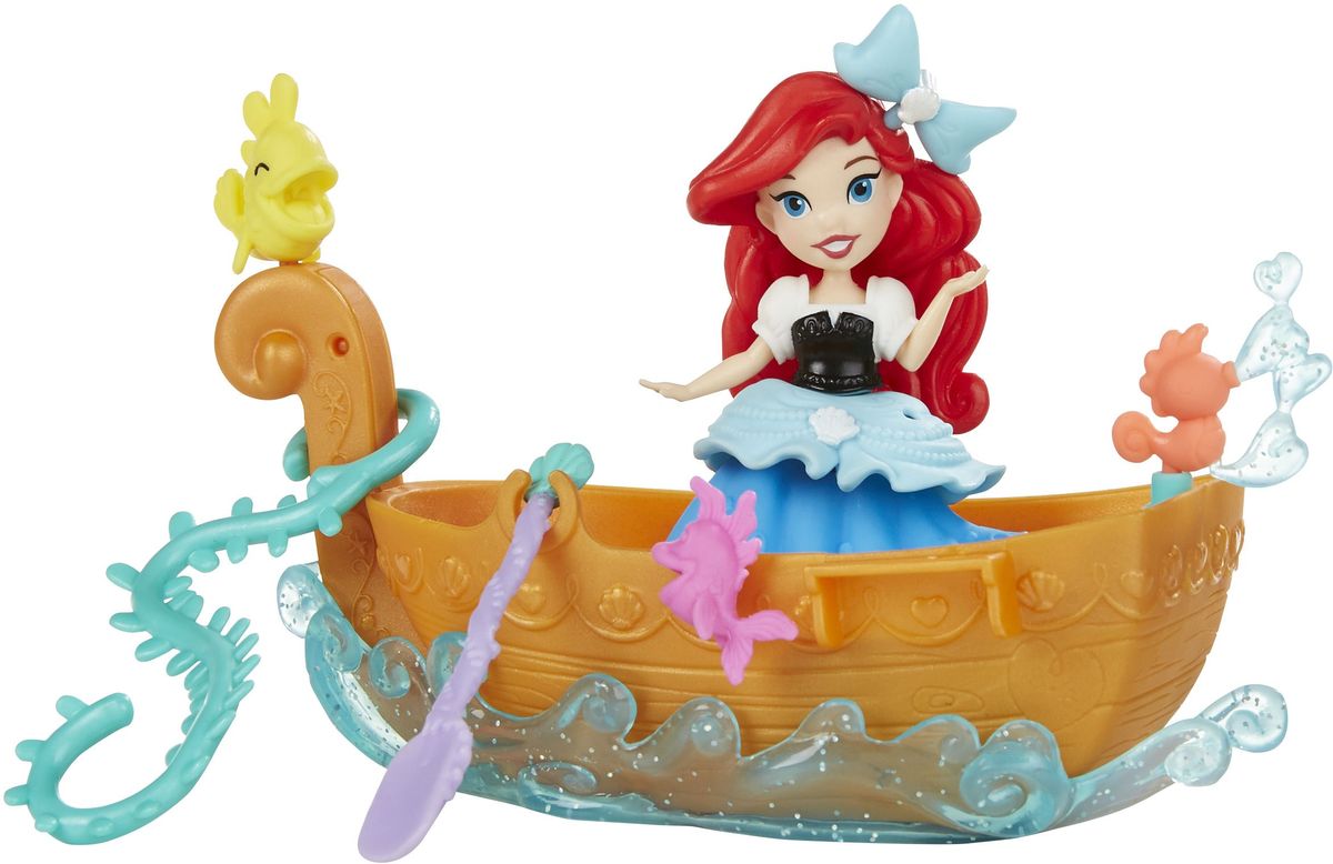 Disney Princess Игровой набор с куклой Ариель в лодкеB5338EU4_B5339 Disney Princess Игровой набор с куклой Ариель в лодкеB5338EU4_B5339Игровой набор с куклой Disney Princess Ариель в лодке состоит из очаровательной принцессы Ариель, лодки с веслом, водоросли, маленьких рыбок и морского конька, а также украшения для платья Ариель. Рыбки и конек крепятся к лодке, и их можно менять местами. Прогулка на лодке - один из самых запоминающихся моментов диснеевского мультфильма Русалочка, и с этим набором девочки смогут точно воспроизводить его в игре! Сделайте вашей малышке такой замечательный подарок!