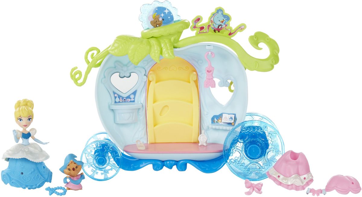 Disney Princess Игровой набор с куклой Золушка и волшебная каретаB5344EU4_B5345 Disney Princess Игровой набор с куклой Золушка и волшебная каретаB5344EU4_B5345Игровой набор с куклой Disney Princess Золушка и волшебная карета состоит из очаровательной Золушки, мышки, кареты, дополнительного платья, туфельки, часов и бус. В карете Золушки есть зеркало и окошко. Дверца кареты открывается. На нарядах Золушки имеются отверстия, в которые можно вставлять украшения, комбинируя их по своему усмотрению. Сделайте вашей малышке такой замечательный подарок!