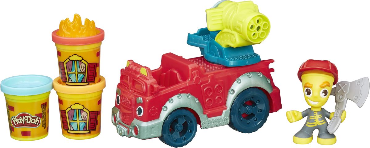 Play-Doh Игровой набор Пожарная машинаB3416EU4 Play-Doh Игровой набор Пожарная машинаB3416EU4Потуши каждый пожар в городе! Сажай пожарника в машину и отправляйся в путь, не забыв наполнить водомет Play-Doh водой на случай пожара. Вращай ручку водомета, чтобы устроить самый настоящий Play-Doh душ! Пожарник может держать в руке топор, чтобы прорубать проход в окна и двери зданий, а штамп огня можно размесить на крышке баночки, чтобы воссоздать реалистичную сцену пожара. Пожарная машина может располагаться в гараже Пожарной станции (набор продается отдельно)