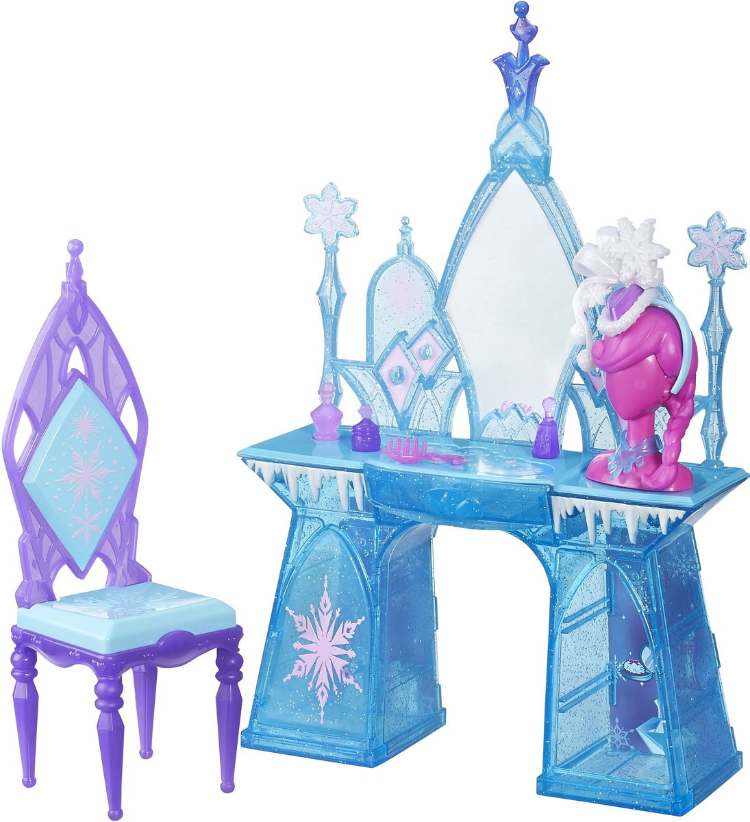 Disney Frozen Игровой набор Туалетный столик ЭльзыB5175EU4_B5176 Disney Frozen Игровой набор Туалетный столик ЭльзыB5175EU4_B5176С игровым набором Disney Frozen Туалетный столик Эльзы девочка сможет инсценировать эпизоды из известного мультипликационного фильма или же придумать собственную историю про очаровательную героиню. В набор с туалетным столиком входят стул, 3 флакона духов, расческа, ожерелье, настольный бюст и аксессуары для волос. Ящики и дверца комода открываются. Все предметы набора выполнены из качественных и безопасных материалов. Кукла в набор не входит.