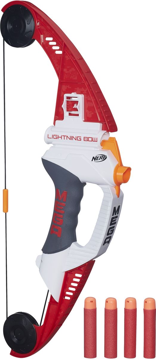 Nerf Лук Lightning BowA6276EU4 Nerf Лук Lightning BowA6276EU4Лук Nerf Lightning Bow станет занимательной игрушкой для маленьких любителей приключений. Это настоящая находка для тех, кто устал от обычных бластеров. Оружие может стрелять на расстояние до 28 метров! Точность стрельбы определяют патроны, которые при определенной сноровке точно попадают в цель. Принцип стрельбы как у обычных луков: вставьте снаряд, оттяните тетиву, внимательно прицельтесь и выстрелите. Игра с таким луком поможет ребенку в развитии меткости, ловкости, координации движений и сноровки. Используйте патроны, предназначенные только для этого лука.