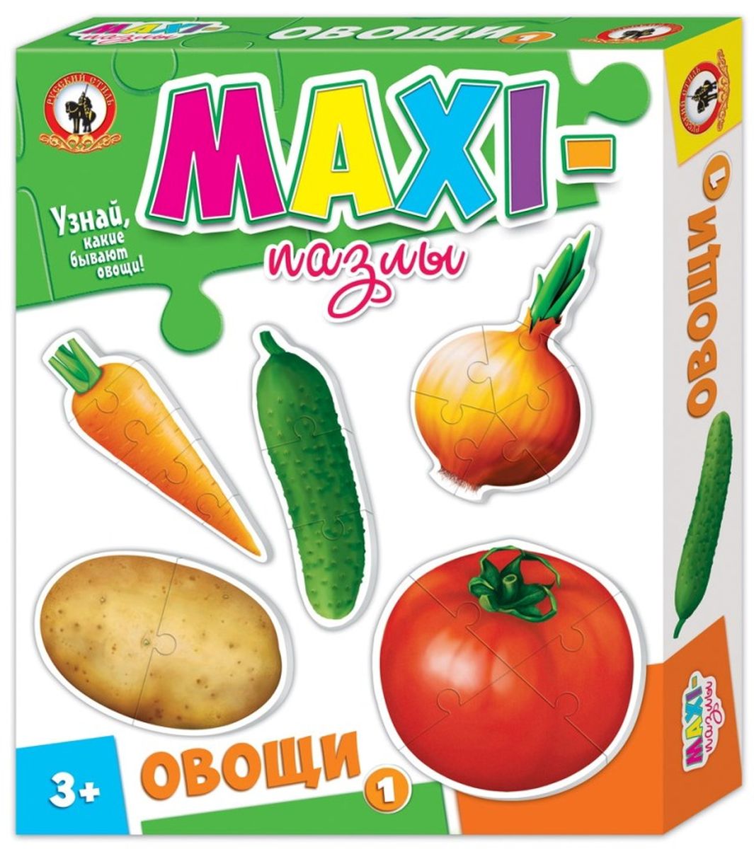 Русский стиль Макси пазлы Овощи 103527 Русский стиль Макси пазлы Овощи 103527Игра для детей от 3 лет. Состав набора: Картофель (2 элемента) Огурец (3 элемента) Помидор (4 элемента) Морковь (5 элементов) Лук (6 элементов)