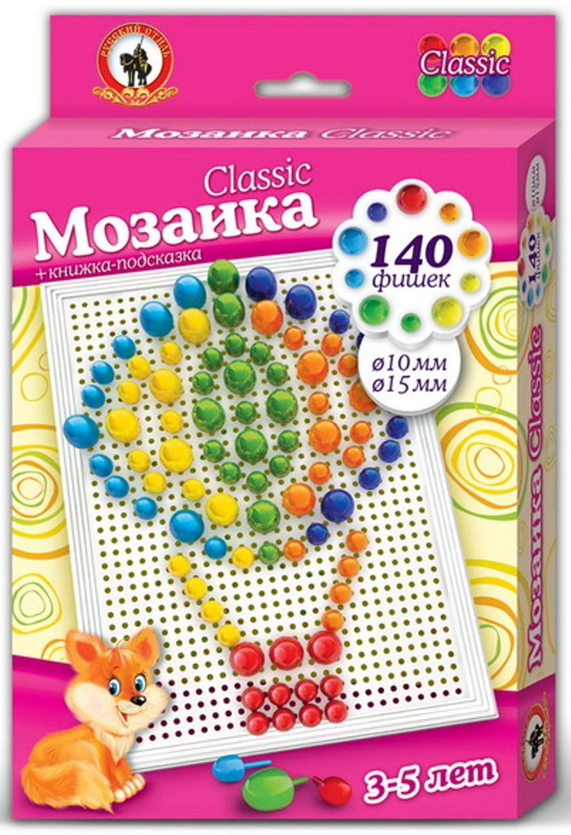 Русский стиль Мозаика Classic Воздушный шар Малая плата03958 Русский стиль Мозаика Classic Воздушный шар Малая плата03958Игра для детей от 3 лет. Состав набора: Плата большая – 1 шт. Фишки мозаики диаметр 10+15 мм – 140 шт. Книжка-подсказка
