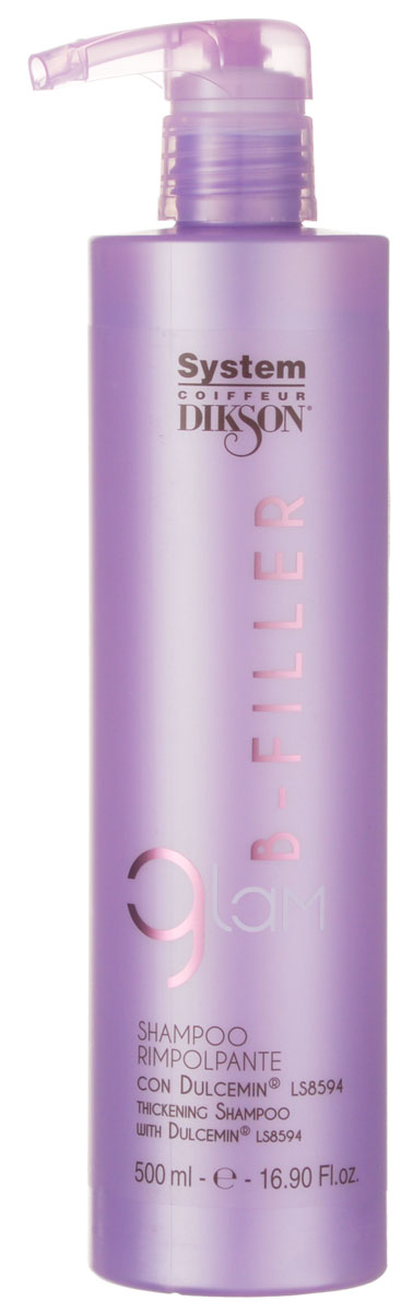 Dikson Шампунь интенсивное ухаживание с комплексом Dulcemin LS8594 Glam B-Filler Thickening Shampoo 500 млdiks2636 Dikson Шампунь интенсивное ухаживание с комплексом Dulcemin LS8594 Glam B-Filler Thickening Shampoo 500 млdiks2636Мягкий очищающий шампунь с кремовой консистенцией идеален для сухих, ломких и поврежденных волос. Bfiller Shampoo обогащен Dulcemin LS8594, гликопротеином, полученным из сладкого миндаля и обладающим увлажняющими, смягчающими и питательными свойствами. Glam Bfiller Shampoo является первой фазой интенсивного уплотняющего ухода, благодаря которому даже сильно поврежденные волосы будут легко расчесываться, приобретут плотность и объем. Для оптимальных результатов продолжите уход с другими продуктами линии Glam Bfiller. Активные компоненты: Dulcemin LS8594 (гликопротеин), миндаль. Результат: Волосы становятся послушными, плотными и приобретают объем.