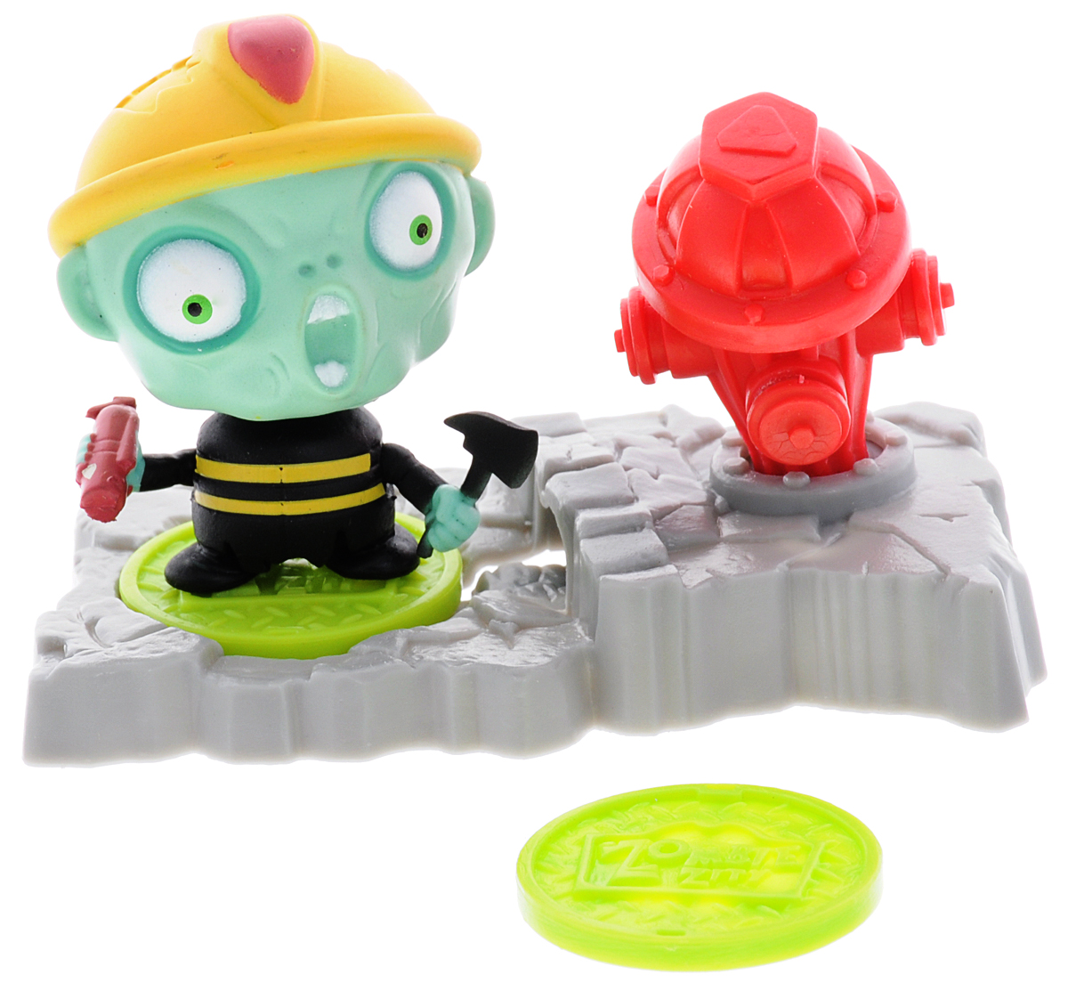 Zombie Zity Игровой набор Ловушка для зомби Пожарный гидрант4382859_пожарный Zombie Zity Игровой набор Ловушка для зомби Пожарный гидрант4382859_пожарныйИгровой набор Zombie Zity Ловушка для зомби: Пожарный гидрант включает фигурку зомби, канализационный люк с пожарным гидрантом, а также информационную карточку и брошюру. Ловушка представляет собой платформу, имитированную под часть дороги, на которой установлен красный пожарный кран. В специальное углубление платформы положите крышку люка, установите на нее фигурку зомби и нажмите на пожарный кран - крышка люка сдвинется, а зомби упадет. Негодяй Мэр превратил всех жителей Зомби Сити в неуклюжих, дурно пахнущих зомби, чтобы взять город под свой контроль. Но механик Дэн Дизель раскусил его коварный план и собрал собственную команду зомби для борьбы со злобным мэром.