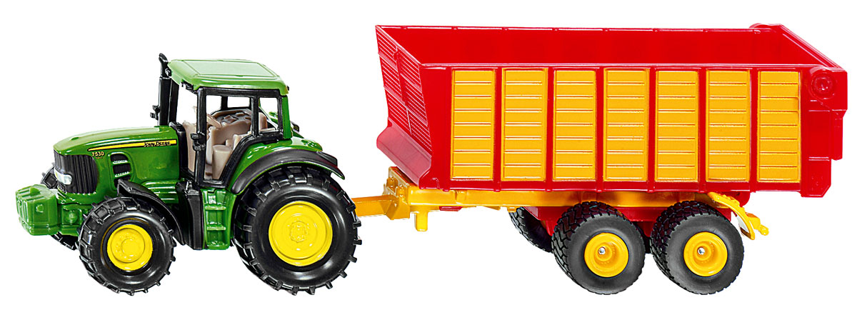 Siku Трактор John Deere с прицепом для силоса1650 Siku Трактор John Deere с прицепом для силоса1650Коллекционная модель Siku трактор с прицепом для силоса John Deere выполнена в виде уменьшенной копии настоящей машины. Такая модель понравится не только ребенку, но и взрослому коллекционеру, и приятно удивит вас высочайшим качеством исполнения. Игрушка выполнена в виде трактора зеленого цвета с открытым прицепом желто-красного цвета. Прицеп может легко отсоединяться от трактора. Трактор выполнен из металла, прицеп и некоторые детали - из пластика. Коллекционная модель станет не только интересной игрушкой для ребенка, но и займет достойное место в коллекции.