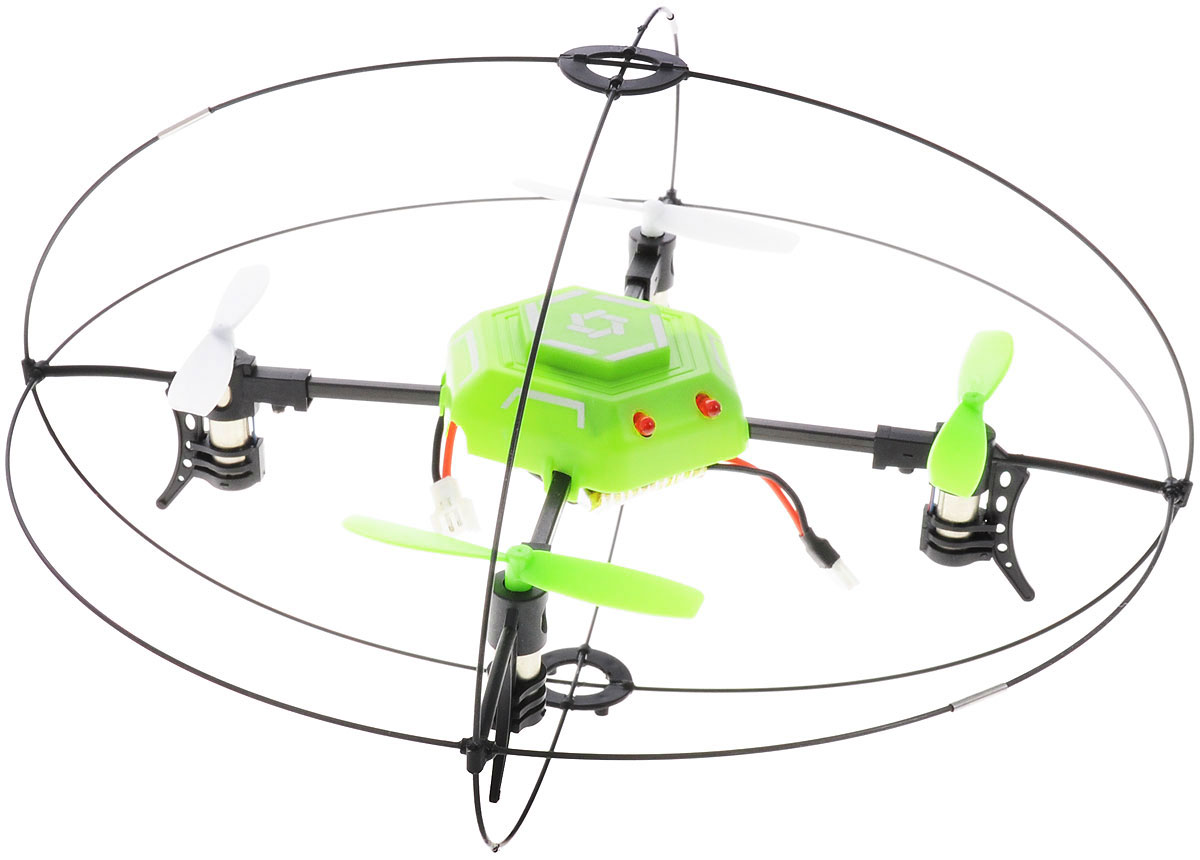 Junfa Toys Квадрокоптер на радиоуправлении Sky Ranger1212S Junfa Toys Квадрокоптер на радиоуправлении Sky Ranger1212SКвадрокоптер Junfa Toys Sky Ranger на радиоуправлении способен вращаться вокруг своей оси на 360 градусов, а также передвигаться вперед/назад, вверх/вниз, поворачивать вправо/влево. Квадрокоптер со светодиодной подсветкой помещен в защитный каркас, в котором он может прыгать, выполнять разные трюки, летать, а также зависать в воздухе. Он также может передвигаться по полу, потолку и стенам. Квадрокоптер оснащен гироскопом для стабильности положения во время полета. Длительность полета составляет около 10 минут. В комплект входит: квадрокоптер, пульт дистанционного управления, 4 запасных винта, аккумулятор и зарядное устройство для аккумулятора с разъемом USB, подробная инструкция на русском языке. Квадрокоптер работает от аккумулятора (входит в комплект). Для работы пульта управления необходимы 4 батарейки типа АА (не входят в комплект).