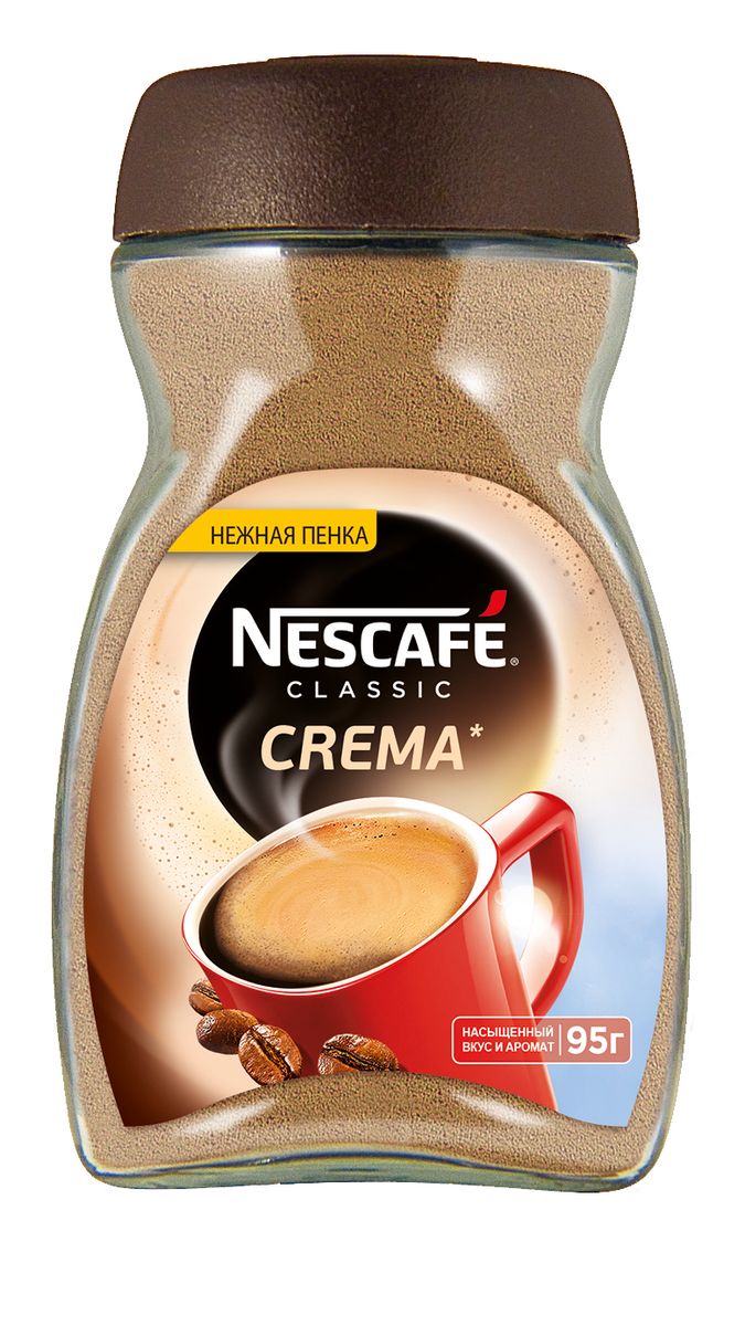 Nescafe Classic Crema кофе растворимый, 90 г (стеклянная банка)12297257 Nescafe Classic Crema кофе растворимый, 90 г (стеклянная банка)12297257Приготовление кофе Nescafe Classic Crema - как рождение нового утра, полного ожидания новых ярких событий. Готовя его для себя, почувствуйте контраст между прочностью и приятным вкусом натуральной кофейной пенки Крема.