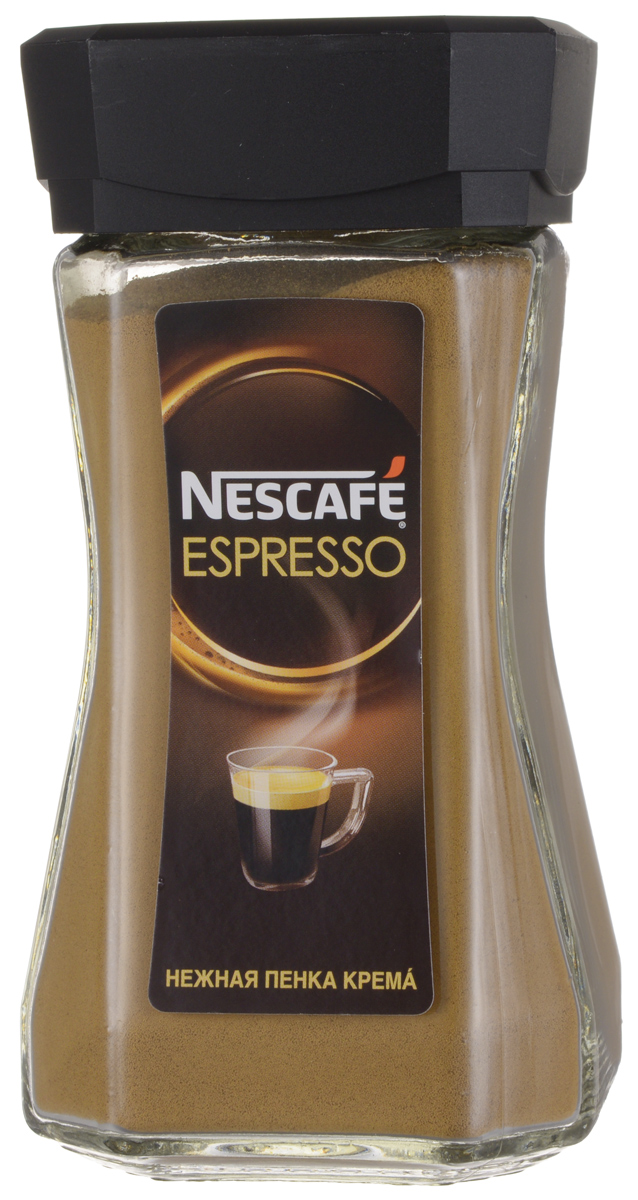 Nescafe Espresso кофе растворимый, 100 г12277945 Nescafe Espresso кофе растворимый, 100 г12277945Nescafe Espresso создан для истинных ценителей настоящего итальянского эспрессо. 100% арабика с горных склонов Латинской Америки, Азии и Африки, а также глубокая итальянская обжарка придает кофе интенсивный вкус с тонкой фруктовой ноткой. Нежная золотистая пенка крема стойко сохраняет вкус и аромат Nescafe Espresso.