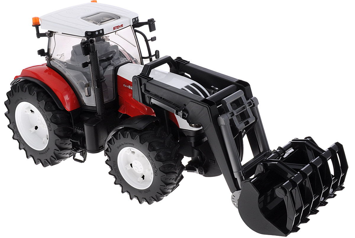 Bruder Трактор Steyr CVT 6230 с погрузчиком03-091 Bruder Трактор Steyr CVT 6230 с погрузчиком03-091Трактор Bruder Steyr CVT 6230 с погрузчиком станет замечательным подарком для вашего ребенка. Трактор отличает качественная проработка всех деталей и высокая реалистичность, ваш ребенок в увлекательной форме познакомится с особенностями работы дорожно-строительной техники и откроет для себя множество новых профессий. Кабина трактора застеклена прозрачным пластиком, оборудована рулем, поворачивающим колеса, креслом и декоративными рычагами управления. Капот открывается, предоставляя доступ к мотору. Крупные колеса трактора резиновые с протекторами, что обеспечивает тихий ход машины и сохранность напольного покрытия. Игра с такой техникой развивает у ребенка логическое мышление и воображение, мелкую моторику, зрительное восприятие и память.