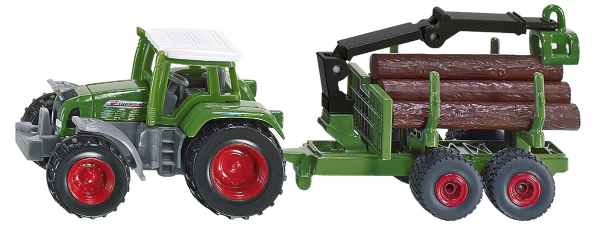 Siku Трактор Fendt c прицепом для бревен1645 Siku Трактор Fendt c прицепом для бревен1645Трактор Siku Fendt обязательно привлечет внимание вашего ребенка. Могучий трактор Fendt тянет прицеп для перевозки бревен, оборудованный погрузочным краном. Кран подвижный. Бревна можно загружать в прицеп и снимать с него. Бревна входят в комплект. Трактор с прицепом выполнены из металла с элементами из пластика. Прицеп прицепляется к трактору с помощью сцепного устройства. Колесики изделий имеют свободный ход. Модель отличается детальной проработкой. Она станет не только интересной игрушкой для ребенка, интересующегося агротехникой, но и займет достойное место в коллекции.