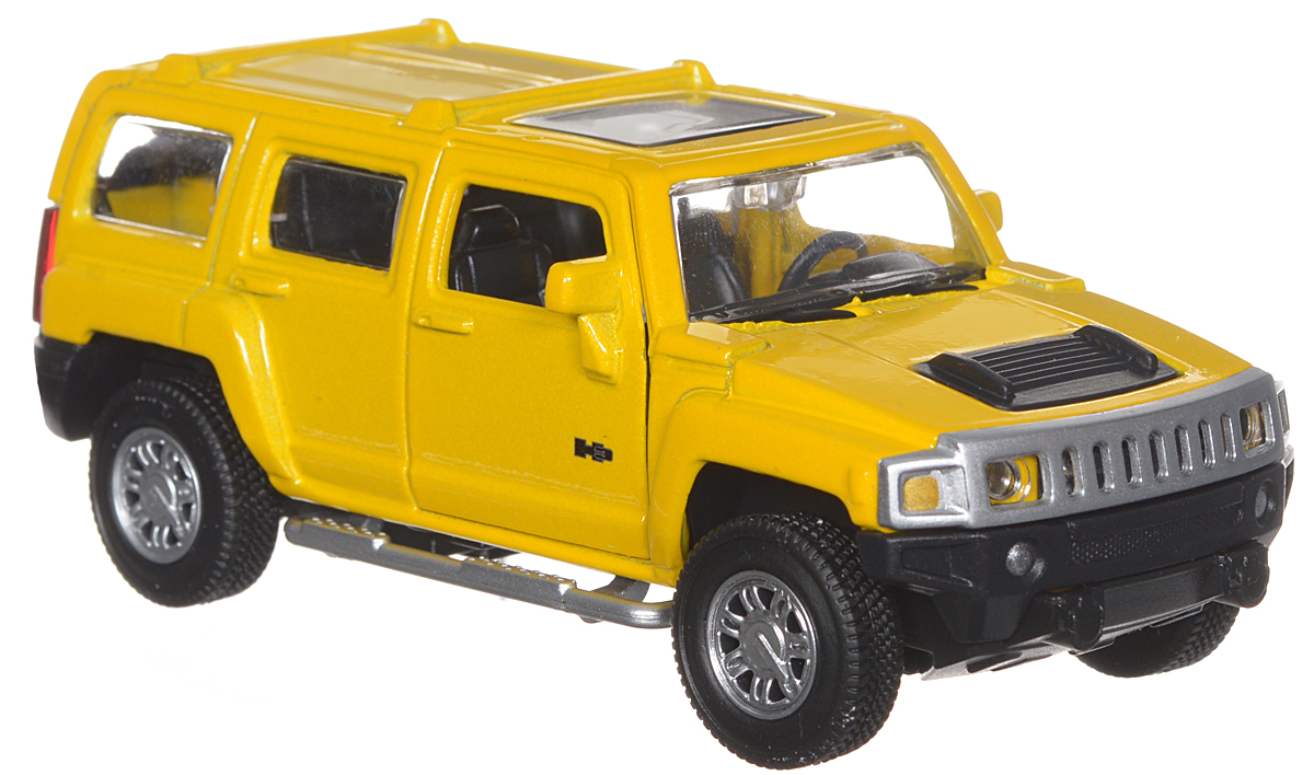 ТехноПарк Модель автомобиля Hummer H367301_желтый ТехноПарк Модель автомобиля Hummer H367301_желтыйМодель автомобиля ТехноПарк Hummer H3 - это точная копия оригинальной машины в масштабе 1:43. Выполненная из высококачественных материалов, она обязательно понравится не только ребенку, но и взрослому. Игрушечная модель оснащена металлическим корпусом и подвижными колесами. Передние двери машинки открываются, салон детализирован. Игрушка оснащена инерционным ходом. Для того чтобы автомобиль поехал вперед, необходимо его отвести назад, а затем резко отпустить. Прорезиненные колеса обеспечивают надежное сцепление с любой поверхностью пола. Машинка является отличным подарком для юного гонщика. Во время игры с такой машинкой, у ребенка развивается мелкая моторика рук, фантазия и воображение.