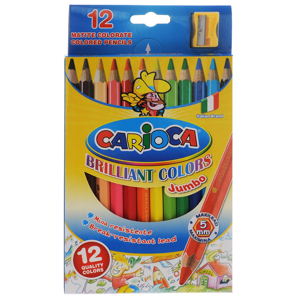 Набор цветных карандашей Carioca Jumbo с точилкой, 12 цветов41406/12 Набор цветных карандашей Carioca Jumbo с точилкой, 12 цветов41406/12Цветные карандаши Carioca Jumbo, непременно, понравятся вашему юному художнику. Набор включает в себя 12 ярких насыщенных цветных карандашей, которые идеально подходят для малышей. Карандаши выполнены в утолщенном деревянном корпусе и с толстым мягким грифелем. В набор также входит точилка. Порадуйте своего ребенка таким восхитительным подарком!