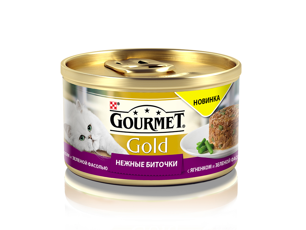 Консервы для кошек Gourmet Gold Нежные Биточки, ягненок и фасоль, 85 г12296407 Консервы для кошек Gourmet Gold Нежные Биточки, ягненок и фасоль, 85 г12296407Корм Gourmet Gold Нежные биточки - это изысканное блюдо, приготовленное из высококачественных ингредиентов и сохраняющее привлекательную форму после открытия баночки. Он позволит вашему коту ощутить всю гамму соблазнительных вкусов и ароматов, способных привести в восторг даже самого требовательного гурмана. Рекомендации по кормлению: Для взрослой кошки среднего веса требуется 4 баночки корма Gourmet Gold в день. Кормление необходимо разделить минимум на два приема. Индивидуальные потребности животного могут отличаться, поэтому норма кормления должна быть скорректирована для поддержания оптимального веса вашей кошки. Для беременных и кормящих кошек - кормление без ограничений. Подавать корм комнатной температуры. Следите, чтобы у вашей кошки всегда была чистая, свежая питьевая вода. Условия хранения: Закрытую банку хранить в сухом прохладном месте. После открытия продукт хранить максимум 24 часа. ...