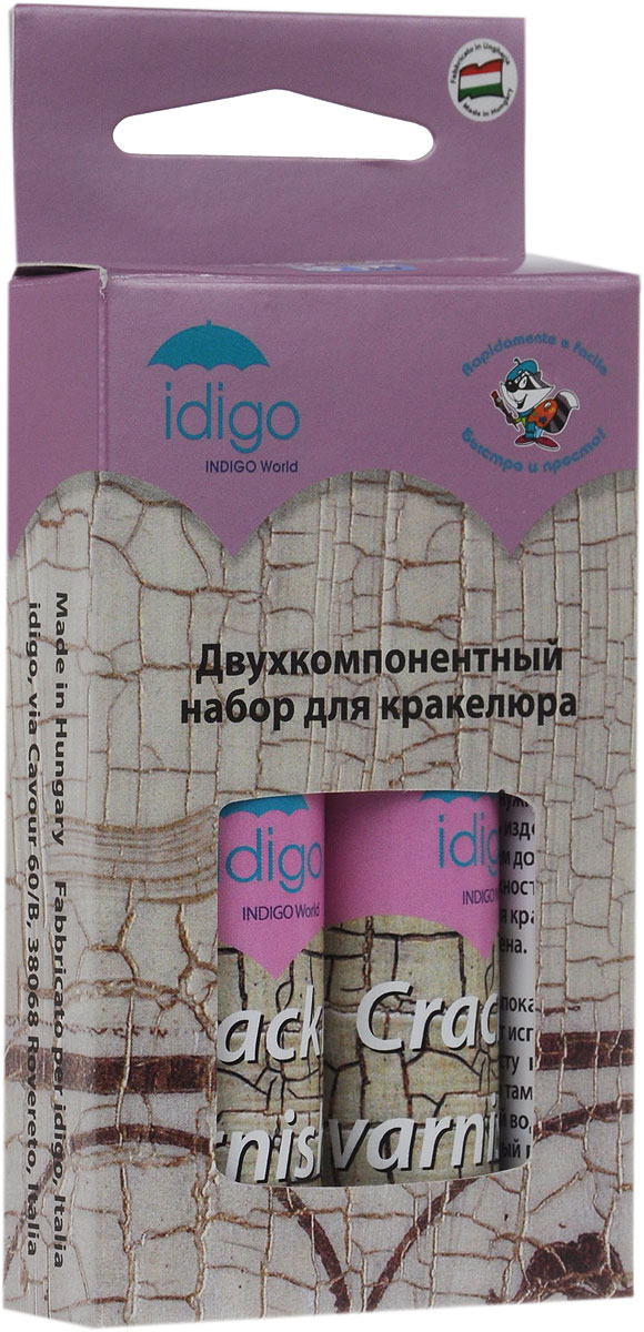 Idigo Набор для кракелюраdc 223046 Idigo Набор для кракелюраdc 223046Набор лаков для кракелюра Idigo используется для обработки стеклянных, деревянных и керамических поверхностей. Кракелюрные лаки бесцветны поэтому цвет поверхности не меняется, а лишь покрывается трещинами, приобретая состаренный вид. Лаки наносятся последовательно, для получения эффекта каждый слой должен полностью высохнуть. В набор входят два тюбика с лаками. Беречь от замерзания.