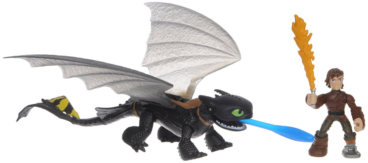 Dragons Игровой набор Hiccup & Toothless цвет черный желтый66594_20071832 Dragons Игровой набор Hiccup & Toothless цвет черный желтый66594_20071832Игровой набор Dragons Hiccup & Toothless обязательно понравится вашему ребенку. Он включает фигурку дракона Беззубика, фигурку Иккинга и меч для сражений, отлично помещающийся ему в руку. Фигурки героя и дракона выполнены из прочного пластика и устойчивы к повреждениям. Фигурку Иккинга можно посадить на Беззубика и устраивать незабываемые полеты. Дракон может поднимать крылья и открывать пасть. Из пасти Беззубика вылетает стрела. Порадуйте вашего ребенка таким замечательным подарком!