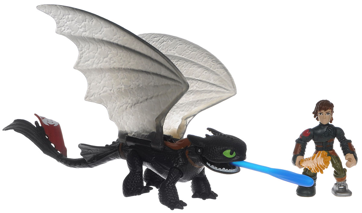 Dragons Игровой набор Hiccup & Toothless цвет черный красный66594_20067363 Dragons Игровой набор Hiccup & Toothless цвет черный красный66594_20067363Игровой набор Dragons Hiccup & Toothless обязательно понравится вашему ребенку. Он включает фигурку дракона Беззубика, фигурку Иккинга и меч для сражений, отлично умещающийся ему в руку. Фигурки героя и дракона выполнены из прочного пластика и устойчивы к повреждениям. Фигурку Иккинга можно посадить на Беззубика и устраивать незабываемые полеты. Дракон может поднимать крылья и открывать пасть. Из пасти Беззубика вылетает стрела. Порадуйте вашего ребенка таким замечательным подарком!