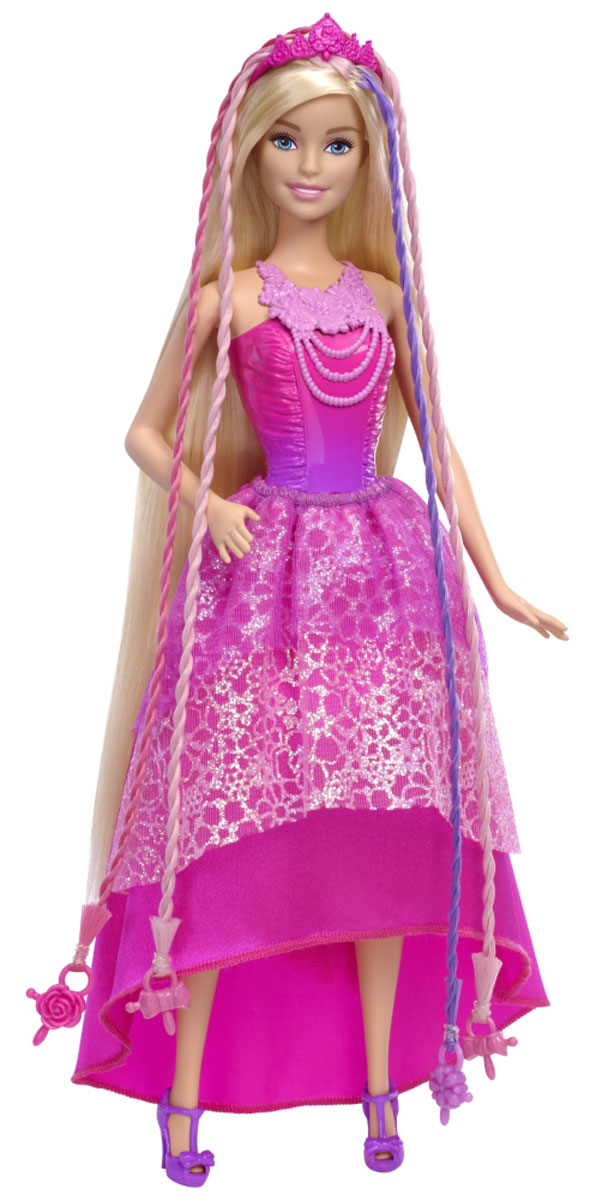 Barbie Кукла Роскошные волосыDKB62 Barbie Кукла Роскошные волосыDKB62Парикмахерский сюжет с куклой Barbie закручивается все интереснее! Роскошные волосы длиной почти в 20 сантиметров и удобное устройство для плетения - все, что нужно, чтобы соорудить кукле потрясающую прическу! В розово-фиолетовых волосах куклы Барби есть четыре пряди с яркими бусинами. Вставьте две или три бусины в устройство для плетения, нажмите кнопку, и прядки будут мгновенно заплетены - весело, выразительно и красиво! Еще больше простора для творчества добавляют аксессуары: расческа для волос, диадема и три заколки. Заколки подойдут не только кукле, но и хозяйке! Причесывайте Барби, как потребует сюжет, а после игры расчесывайте и пробуйте другие варианты. На Барби розовое платье с блестками и ожерельем, лиф, двухслойная юбка со шлейфом и блестящей подкладкой и туфельки в том же стиле. Игры с куклой способствуют эмоциональному развитию ребенка, а также помогают формировать воображение и художественный вкус. Малышка проведет множество счастливых часов, играя с...