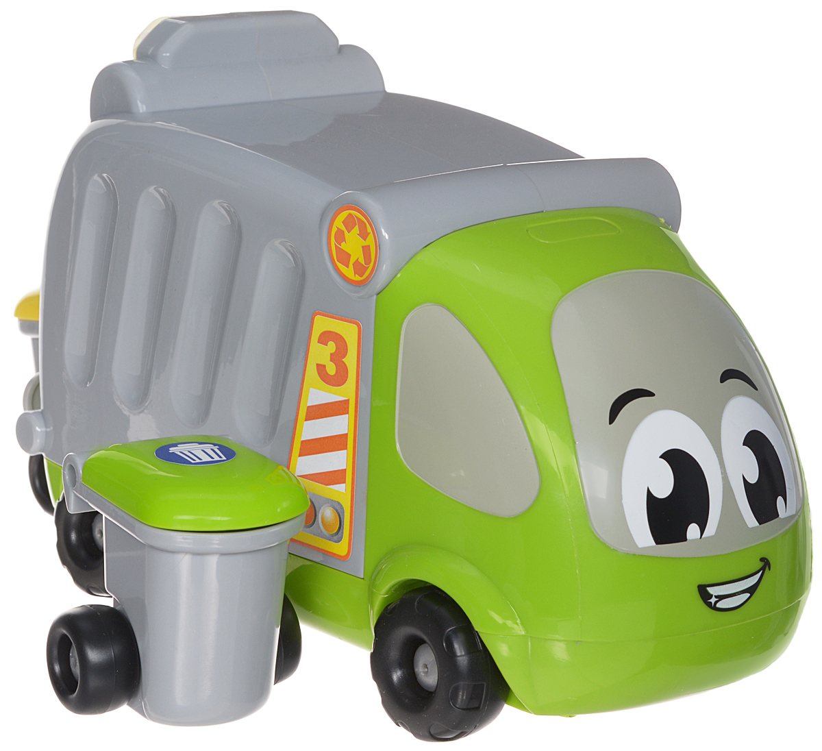 Smoby Мусоровоз Vroom Planet211289 Smoby Мусоровоз Vroom Planet211289Оригинальный мусоровоз Vroom Planet обязательно заинтересуют вашего малыша! В наборе вместе с машинкой идут два мусорных бака с колесами и открывающимися крышками. Бак устанавливается сзади машины, затем захватывается специальными приспособлениями, и мусор опрокидывается в контейнер. В качестве мусора можно использовать любые другие предметы. Внимание ребенка привлекут яркие цвета и оригинальный дизайн игрушек. Игрушки имеют округлую форму и изготовлены из прочного безопасного материала, поэтому с ними могут играть даже самые маленькие любители техники. Машинка легко едет вперед и назад, имеют обтекаемую безопасную форму без острых углов и мелких деталей. Игры с разноцветными машинками полезны для фантазии, они стимулируют ребенка к действиям и придумыванию, развивают мелкую моторику и тренируют пальчики, улучшают координацию движений.