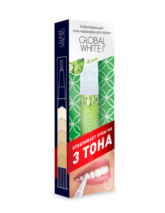 Global White Отбеливающий гель-карандаш для зубов Яблоко, 5 мл115 Global White Отбеливающий гель-карандаш для зубов Яблоко, 5 мл115Отбеливает на 3 тона, клинически доказанный результат, эффект после первого применения. Со вкусом яблока.