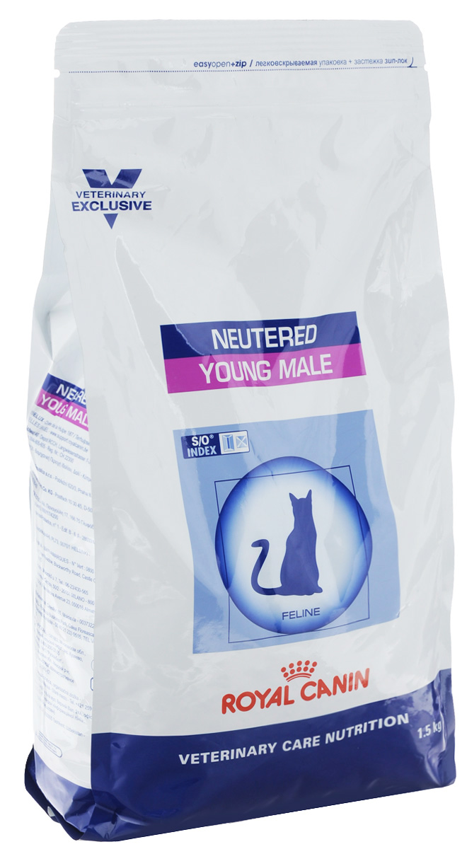 Корм сухой Royal Canin Young Male для кастрированных котов с момента операции до 7 лет, 1,5 кг60528 Корм сухой Royal Canin Young Male для кастрированных котов с момента операции до 7 лет, 1,5 кг60528Royal Canin Young Male - полнорационный сухой корм для кастрированных котов с момента операции до 7 лет. Оптимальный вес: - обогащенная белками формула способствует лучшему поддержанию мышечного тонуса по сравнению с обычным режимом питания, повышению вкусовых качеств корма. При одном и том же уровне метаболизма белки дают на 30% меньше чистой энергии, чем углеводы. L-карнитин улучшает транспорт жирных кислот в митохондрии. Умеренное содержание крахмала: - пониженный уровень крахмала и, соответственно, энергии позволяет не набирать лишний вес и уменьшает риск развития диабета. S/O Index : Знак S/O Index на упаковке означает, что диета предназначена для создания в мочевыделительной системе среды, неблагоприятной для образования кристаллов оксалата кальция. Состав: рис, дегидратированные белки животного происхождения (птица), изолят растительных белков, растительная клетчатка, гидролизат белков животного ...