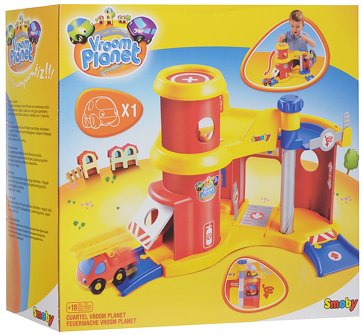 Smoby Игрушечный трек Пожарная станция211142 Smoby Игрушечный трек Пожарная станция211142Игрушечный трек Smoby Пожарная станция приведет в восторг ребенка своей функциональностью. У станции имеется два уровня. Первый уровень оснащен тремя въездами для пожарной машинки. На второй уровень машинка попадает при помощи механического подъемника. На втором этаже есть башня, на которой расположена вертолетная площадке, отмеченная крестиком. У пожарной машинки есть выдвижная лестница, а также смешные глазки на кузове. Играя с таким треком, ребенок развивает воображение, мелкую моторику рук, пространственное и логическое мышление. Порадуйте его таким замечательным подарком!