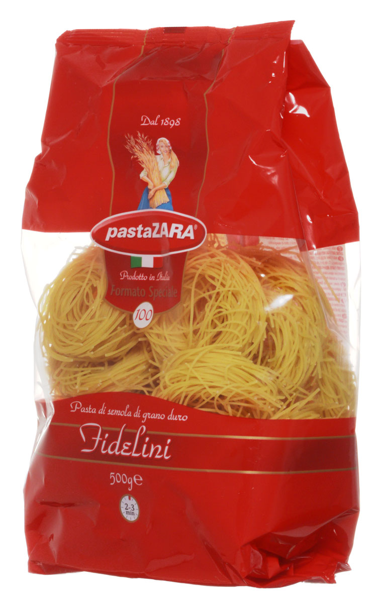 Pasta Zara Клубки тонкие фиделлини макароны, 500 г8004350131003 Pasta Zara Клубки тонкие фиделлини макароны, 500 г8004350131003Макаронные изделия Pasta Zara — одна из самых популярных марок итальянских макаронных изделий в России. Продукция под торговой маркой Pasta Zara сочетает в себе современность технологий производства и традиционное итальянское качество.