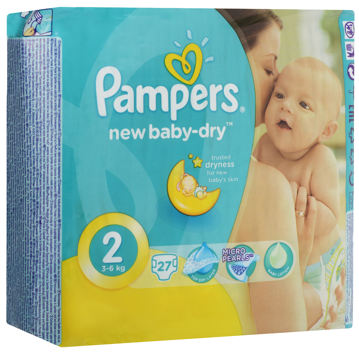 Pampers Подгузники New Baby 3-6 кг (размер 2) 27 штPA-81446629 Pampers Подгузники New Baby 3-6 кг (размер 2) 27 штPA-81446629До 12 часов сухости, чтобы каждое утро было добрым! Для каждого доброго утра нужно до 12 часов сухости ночью. Поэтому для вас и вашего малыша каждое утро будет добрым, ведь у подгузников Pampers Active Baby-Dry есть обновленный рельефный впитывающий слой и основа, которая надежно запирает влагу внутри. А также мягкие тянущиеся боковинки, чтобы подгузник сидел плотно и при этом не доставлял дискомфорт малышу. Просыпайтесь с радостью каждое утро с подгузниками Pampers Active Baby-Dry . - Каждое утро будет добрым после ночи спокойного сна! - Рельефный впитывающий слой, который впитывает влагу и запирает ее внутри. - У подгузников Pampers Active Baby-Dry новый веселый дизайн! - Мягкие тянущиеся боковинки, чтобы малышу было комфортно, а подгузник сидел плотно. - Доступны в размерах 2, 3, 3+, 4, 4+, 5, 5+, и 6