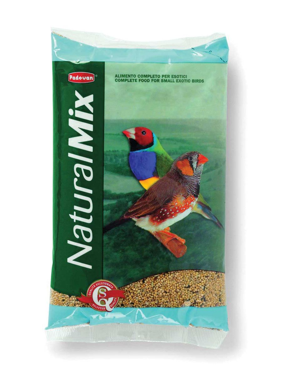 Корм Padovan Naturalmix Esotici для экзотических птиц, 1кг16794 Корм Padovan Naturalmix Esotici для экзотических птиц, 1кг16794Высококачественный основной полнорационный корм для экзотических птиц. Состав: итальянское просо 41%, желтое просо 40%, канареечное семя 13%, льняное семя 3%, масличный нуг (гвизоция абиссинская) 3%.