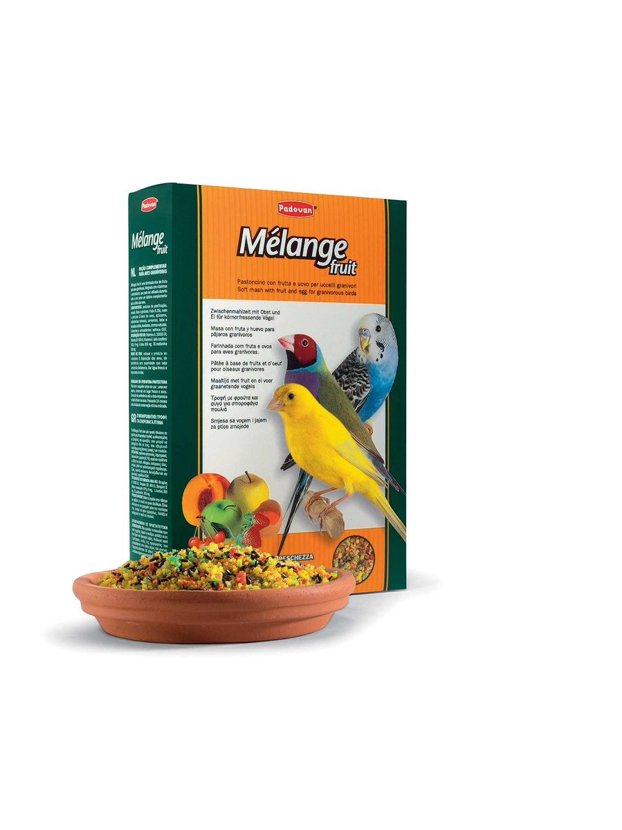 Корм Padovan фруктово-яичный Melange fruit дополнительный, для декоративных птиц, мягкий при линьке, 300 г16882 Корм Padovan фруктово-яичный Melange fruit дополнительный, для декоративных птиц, мягкий при линьке, 300 г16882Дополнительный пюреобразный, дающий энергию корм. Отлично подходит для выкармливания птенцов и при линьке взрослых зерноядных птиц (канареек, волнистых попугаев, экзотических птиц). Обогащен фруктами и ягодами. Состав: пшеничная мука 19,89%, печенье 45.27%: пшеничная мука, дрожжи, соль, фрукты 4.1%: яблоко, абрикос, ягоды, вишня, яйцо, лярд (свиной жир - 8.92%), масличный нуг (гвизоция абиссинская), минералы, глюкоза, декстроза, растительное масло, красители, антиоксиданты, натуральные вкусовые добавки, витамины, DL-метионин 200 мг/кг, Л-лизин 200 мг/кг.